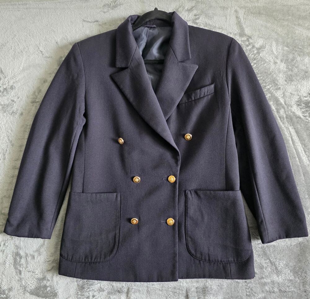 Vintage St Michael Navy Pure New Wool Double Breasted Blazer Jacket UK 12